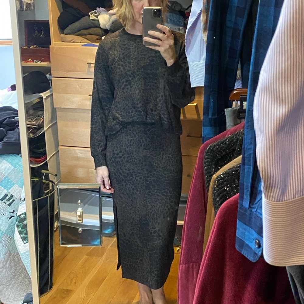 Sundry soft knit leopard print skirt and top, size 1